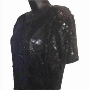 Vintage LESLIE FAYE Black Silk Sequin Cocktail Dress~sz 10